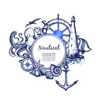 Icono de composición marina náutica doodle vector
