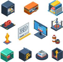 3D Printing Isometric Icons Collection  vector