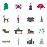 Korean Culture Symbols Flat Icons Set vector