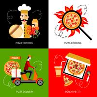 Pizza entrega 4 iconos planos cuadrados vector