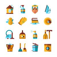 Housekeeping Cleaning Flat Icons Set vector