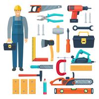 Carpentry Flat Color Icons Set vector