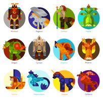 Mythical creatures icons set vector