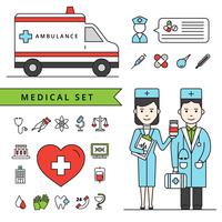 Conjunto de concepto de medicina con ambulancia y médicos