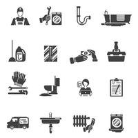 Plumber service black icons collection vector