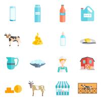 Conjunto de iconos planos de productos lácteos de leche vector