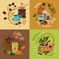Coffee Concept 4 Flat Icons Square vector