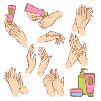 Applying cream hands flat icons composition vector