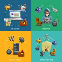 Hacker Cyber Attack Icons Concept vector