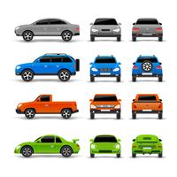 Cars Side Front And Back Icons Set vector