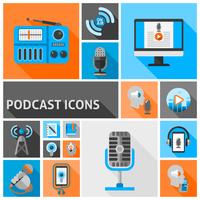 Iconos de podcast planos vector