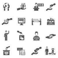 Charity Black White Icons Set vector