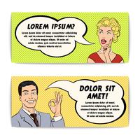 Comics Man And Woman Banner Set vector