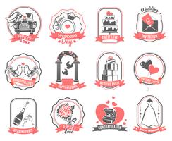 Wedding marriage engagement emblems outline set