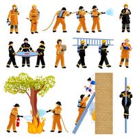 Firefighter People Flat Color Icons Set