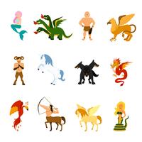 Conjunto de imágenes de criaturas míticas vector