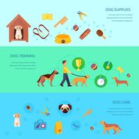 Dog 3 flat horizontal banners set vector