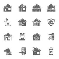 Smart home security system black icons set vector