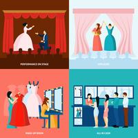 Theater 4 flat icons square banner vector