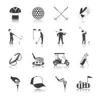 Conjunto de iconos de golf negro blanco vector