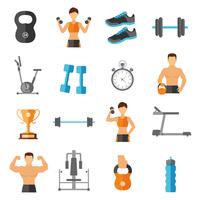 Conjunto de iconos de estilo plano de fitness vector