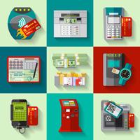 Payment methods flat icons set vector