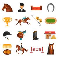 Iconos de colores planos con equipo de caballo vector