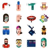 Bodyart Tattoo Piercing Icons Set vector