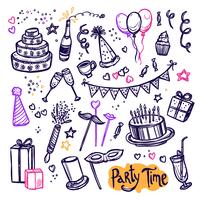 Birthday party doodle pictograms collection arrangement  vector