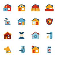 Smart home security system flat icons set vector