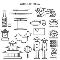 Conjunto de iconos de línea de mundo de China vector