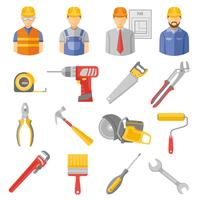 Construction workers tools flat icons set  vector