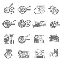 Home cooking black icons set vector