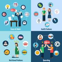 Stress depression 4 flat icons square  vector