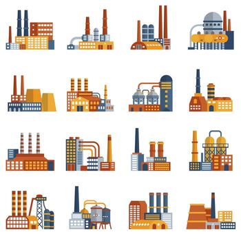 Factory Flat Icons Set vector