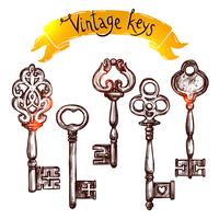 Vintage Sketch Keys vector
