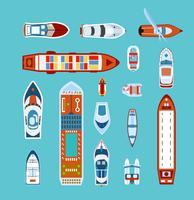 Ships top view flat icons set  vector