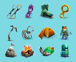 Alpine mountains climbing 3d icons set vector