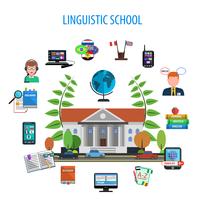 Linguistic School Flat Style Color Concept vector