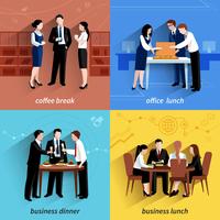 Business lunch 4 flat icons square vector