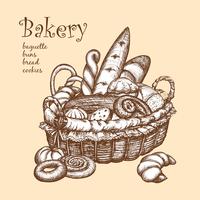 Basket With Bakery vector