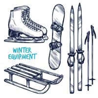 Dibujar objetos de deporte de invierno vector