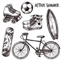 Active Recreation Sketch Set vector