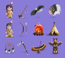 Native American Cartoon  Icons vector