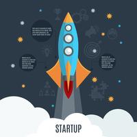 Business startup rocket launch flat poster vector
