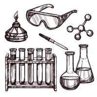 Conjunto de herramientas de química dibujado a mano