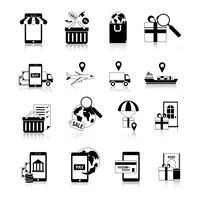 M-commerce Black White Icons Set vector