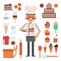 Confectioner Man Pies And Tools Concept vector