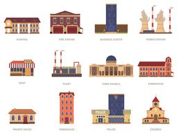 Conjunto de iconos vintage de edificios de la ciudad vector