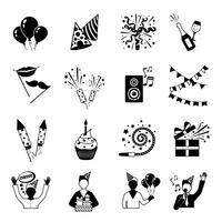 Iconos de fiesta blanco y negro vector